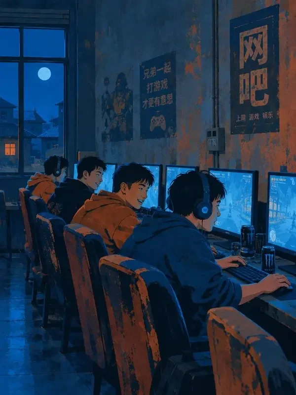 《网吧通宵的兄弟》短剧封面，小镇青年题材