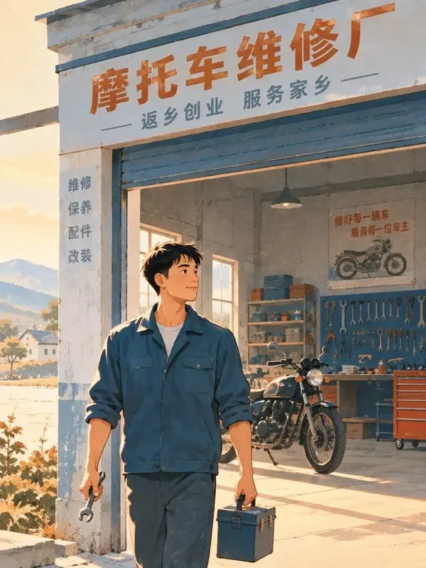 《返乡开修理厂》短剧封面，返乡创业题材