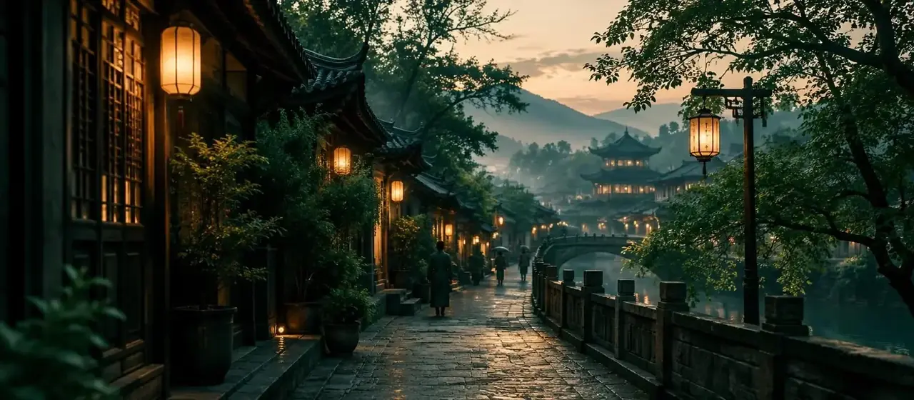 夜色城市屋顶与暖色灯火